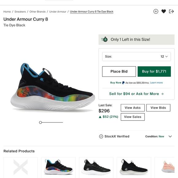 NIB Under Armour Curry shoes 8 PRNT Flow Tie Dye black collectors 12 limited - Picture 14 of 14